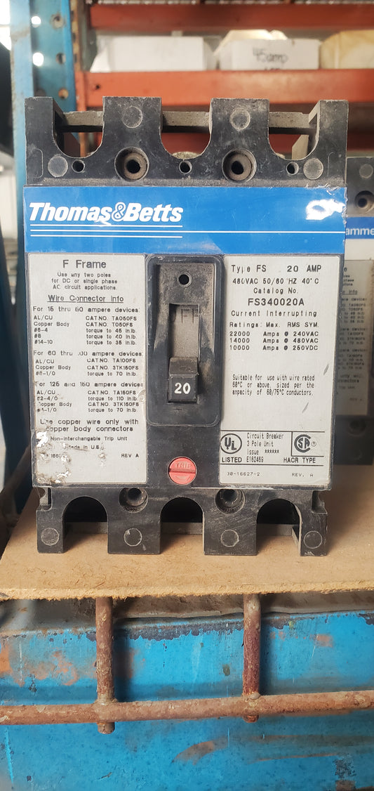 Thomas & Betts FS340020A 3 Pole Circuit Breaker