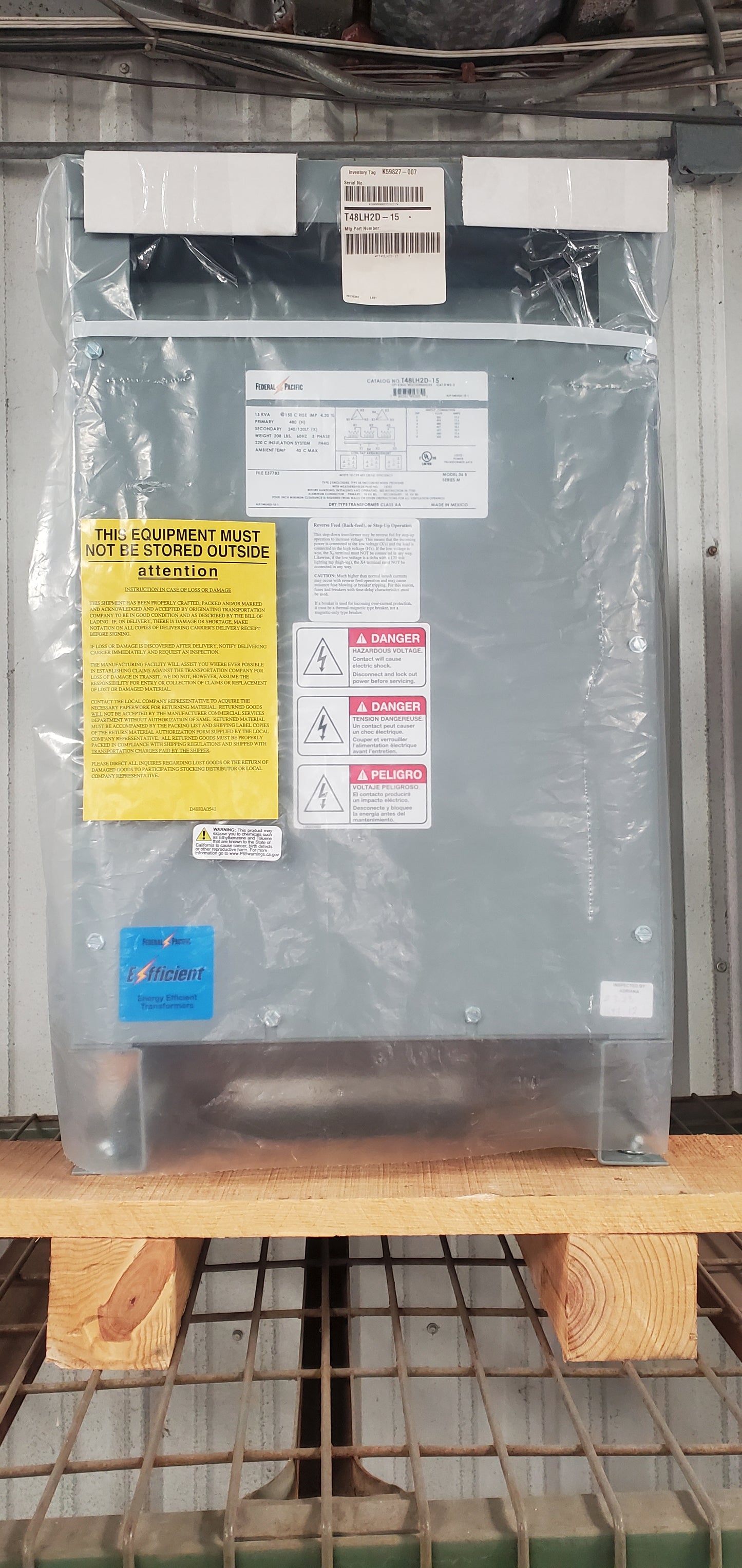 15 KVA 480V PRIMARY 240/120 SECONDARY F.P.E. TRANSFORMER NEW