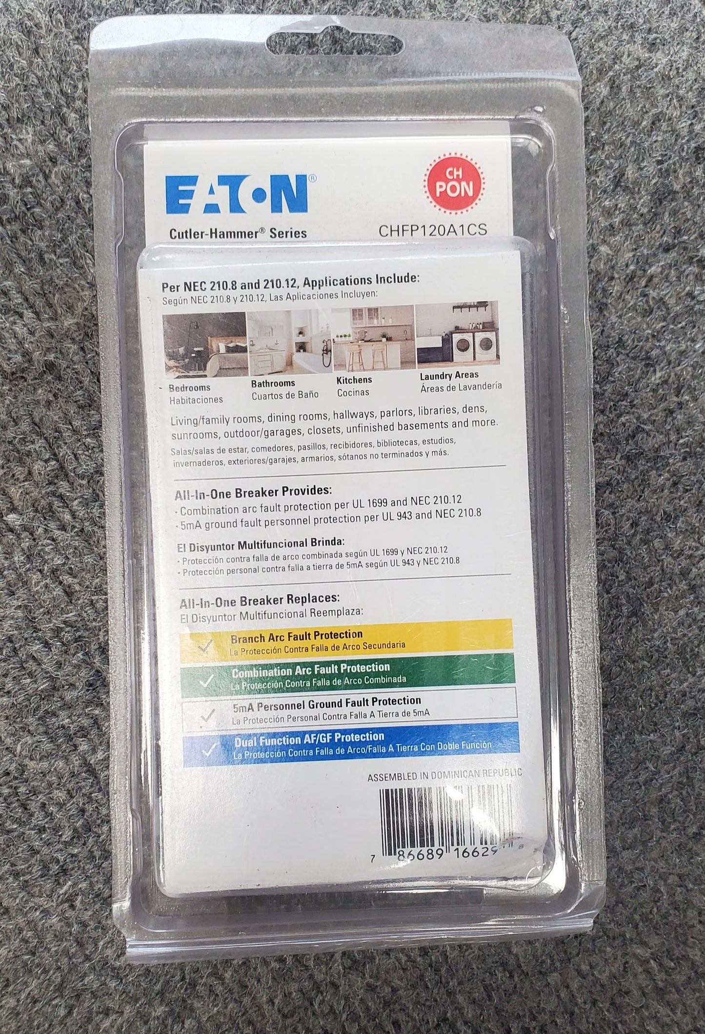 All-In-One Breaker 20 Amp single Pole Plug-on Neutral Arc Fault/Ground CHFP120A1CS Eaton