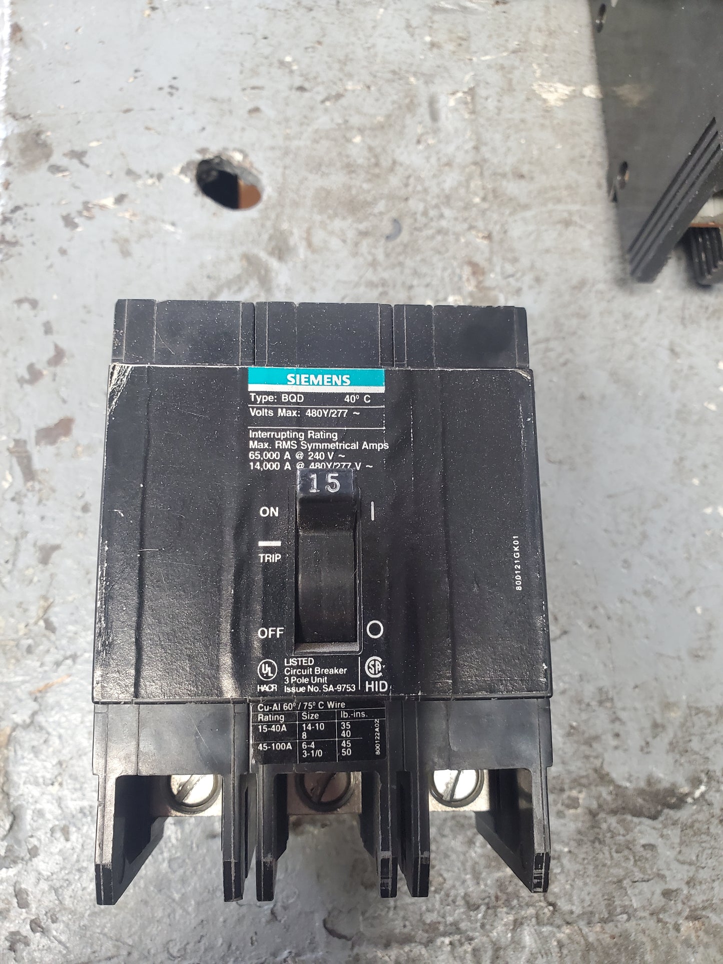 Siemens BQD315 Circuit Breaker USED