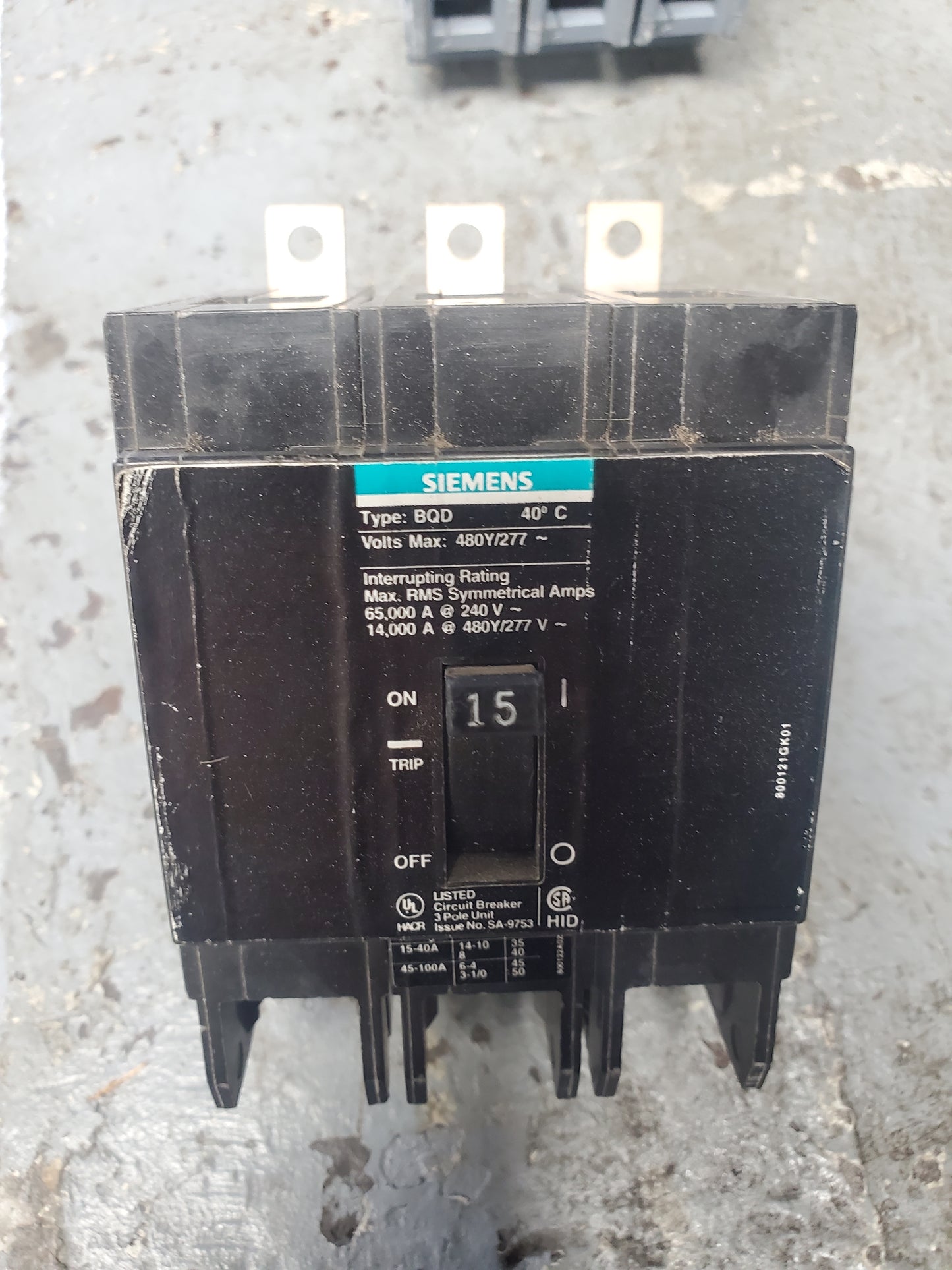 Siemens BQD315 Circuit Breaker USED