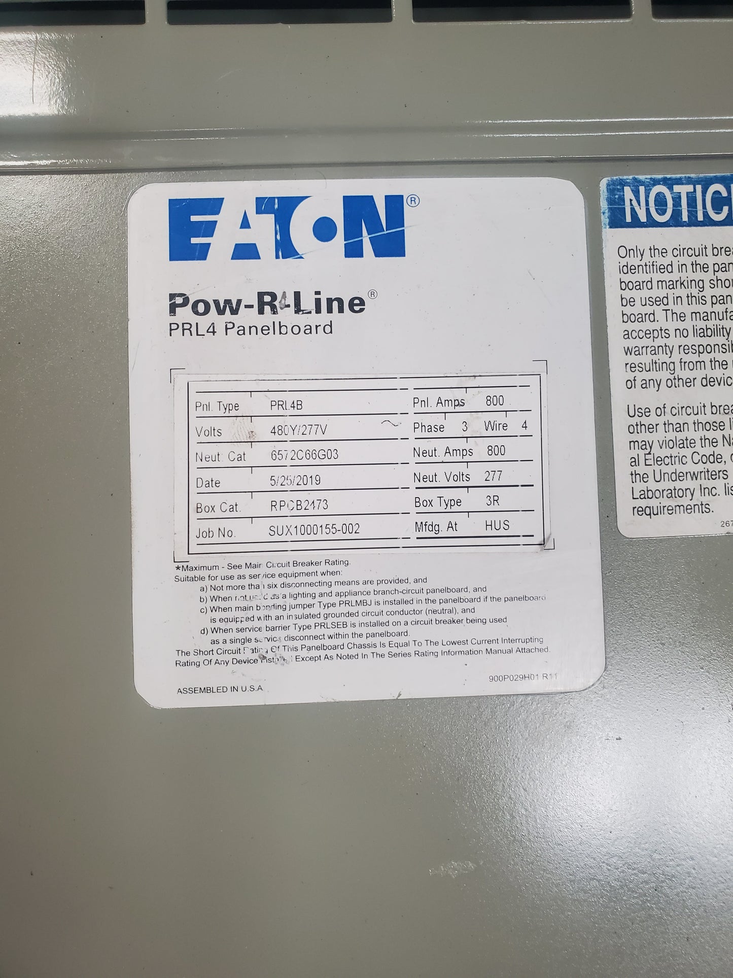 PRL4R CUTLER HAMMER 800 AMP 480/277 MLO OUTDOOR PANEL