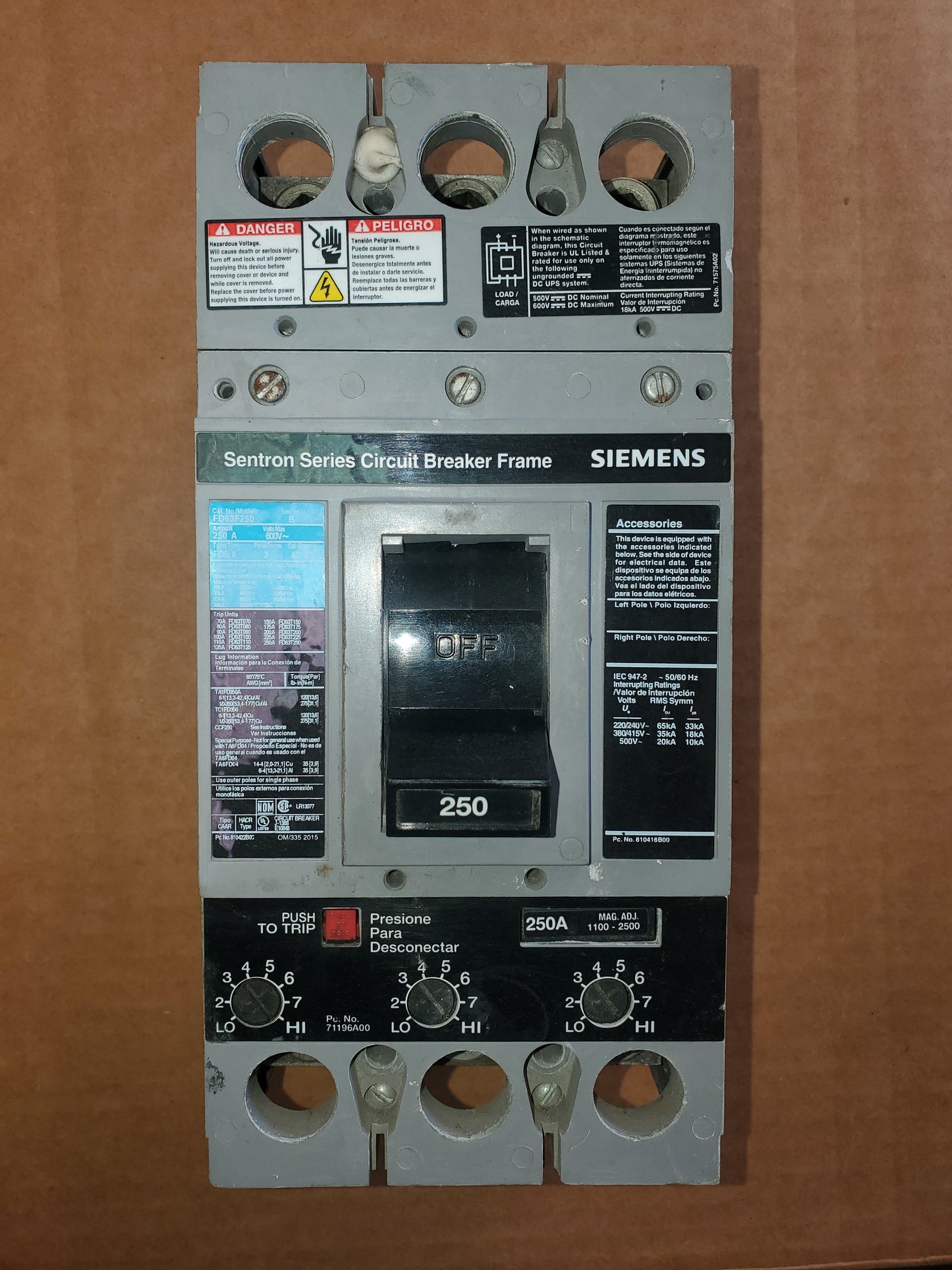 250 AMP Siemens FD63F250 Circuit Breaker