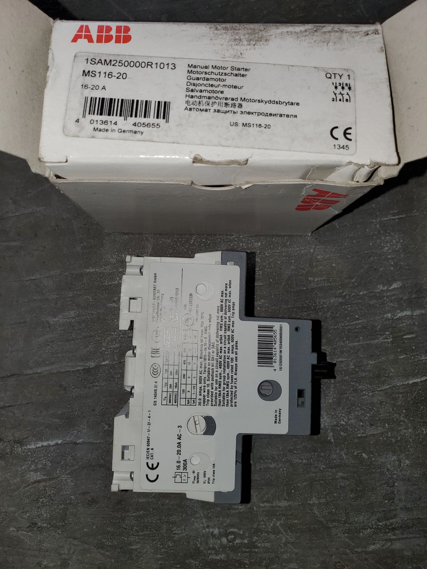 1SAM250000R1013 ABB MS116-20 Manual Motor Starter QTY 13
