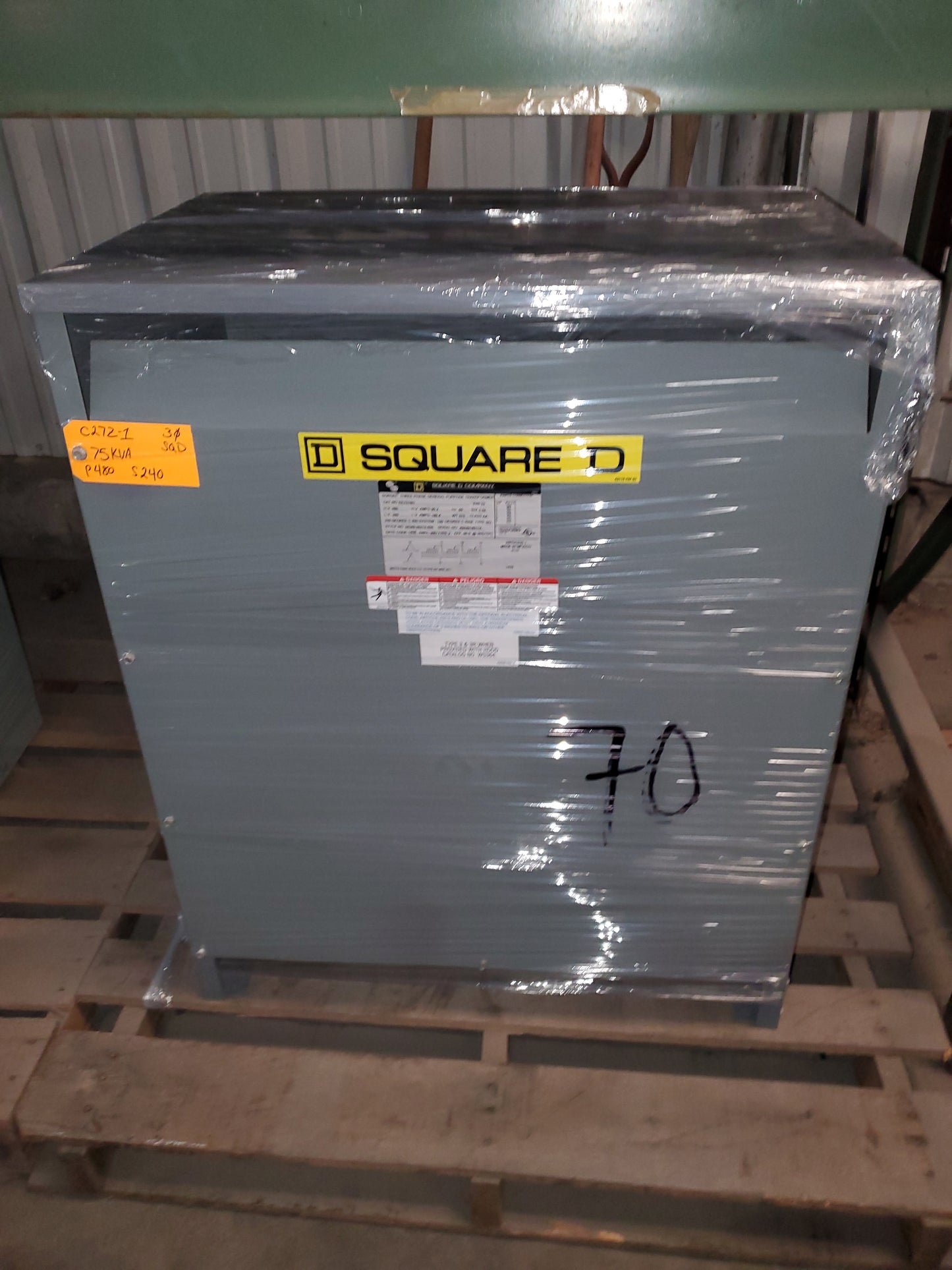 Square D EE75T6H 75 kVa 480 VAC Primary 240 VAC Delta Secondary Energy Efficient