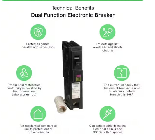 HOM120DF Homeline 20 Amp Single-Pole Dual Function (CAFCI and GFCI) Circuit Breaker