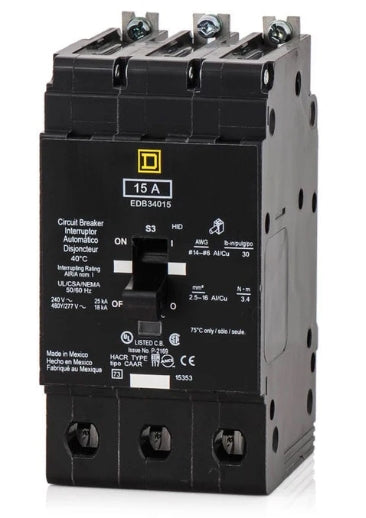 EDB34015 3 POLE 15 AMP SQUARE D BREAKER