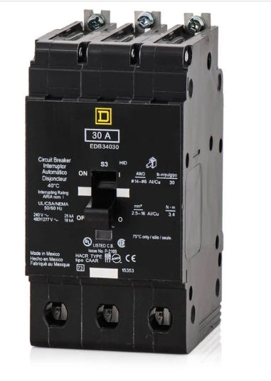 EDB34030 3 POLE 30 AMP SQUARE D BREAKER