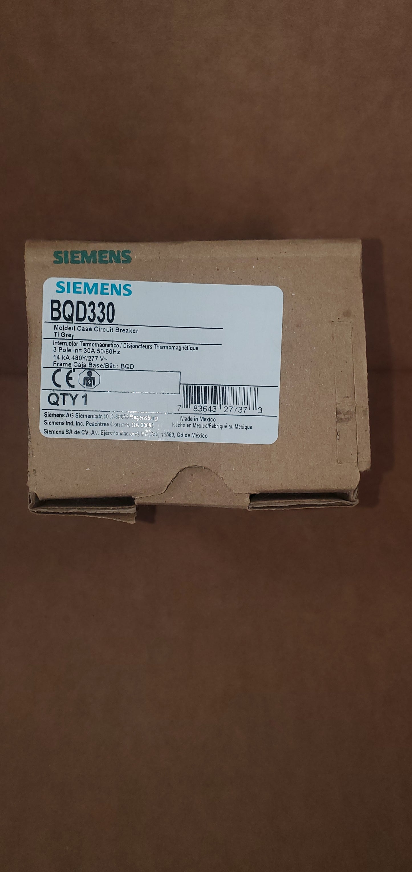 BQD330 SIEMENS 3 POLES 30 AMP 480V 14KA CIRCUIT BREAKER NEW