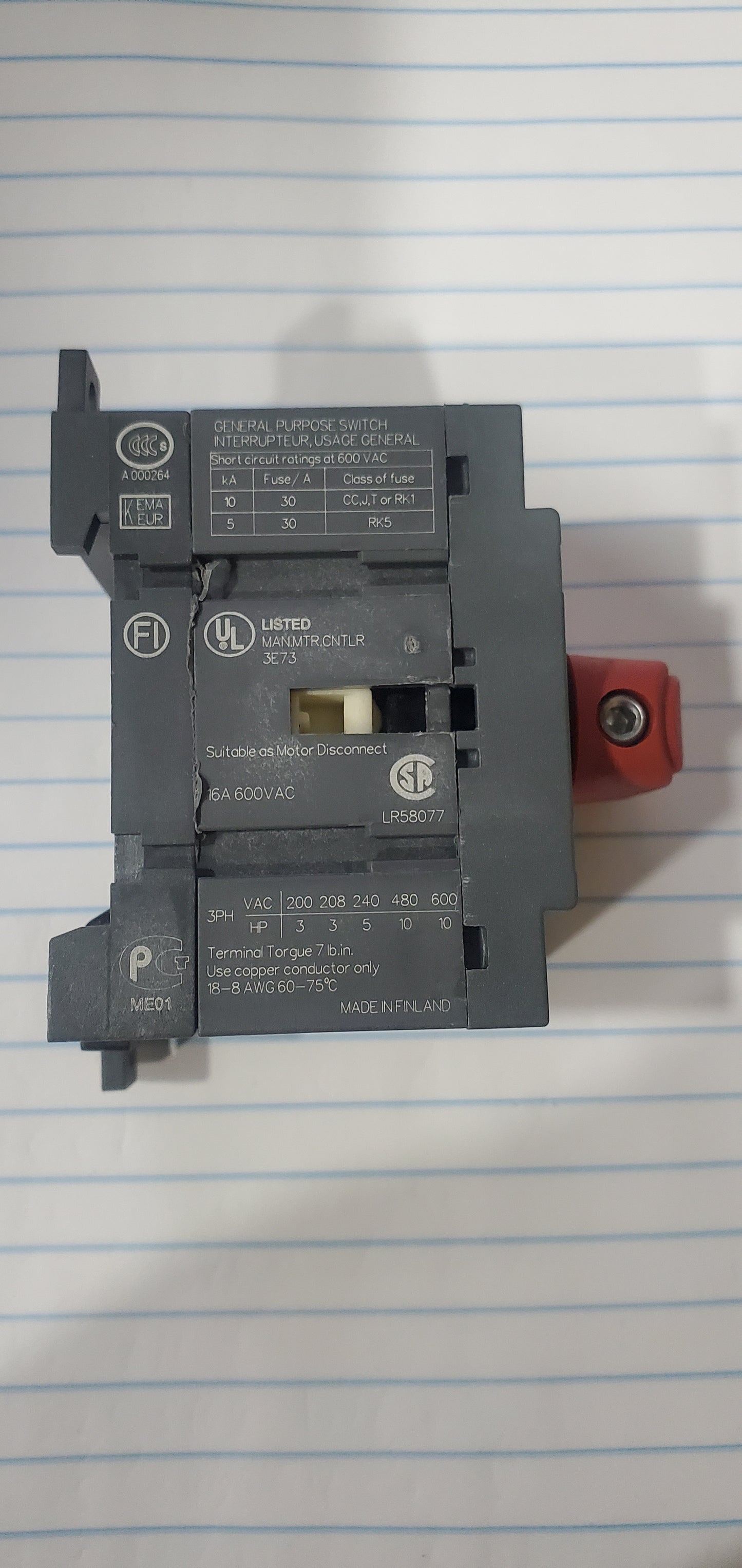 ABB OT16E3 ABB 3 Pole 16 AMP Disconnect Switches, SWITCHLINE Series