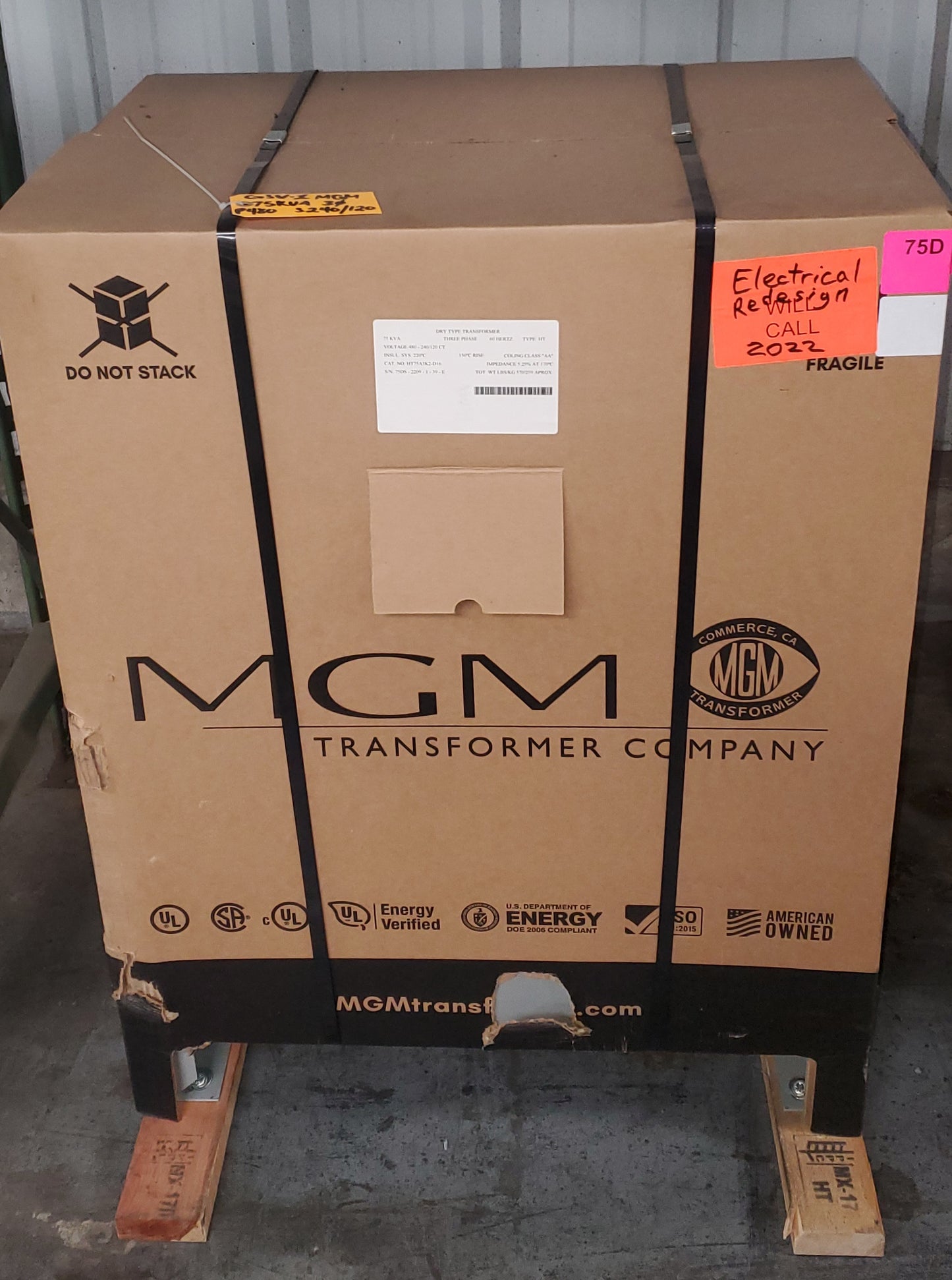 MGM HT75A3K2-D16 3-Phase 480V Primary 240/120V Secondary Aluminum Ventilated Transformer